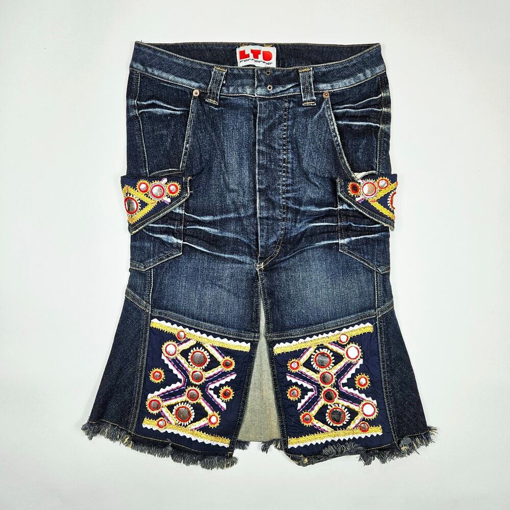 Y2k Euro Fornarina Denim Skirt Knee Length Embellished Boho - Size 11